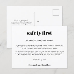 Cartão Postal De Anúncio Adiamento do Casamento Segurança em Primeiro Lugar