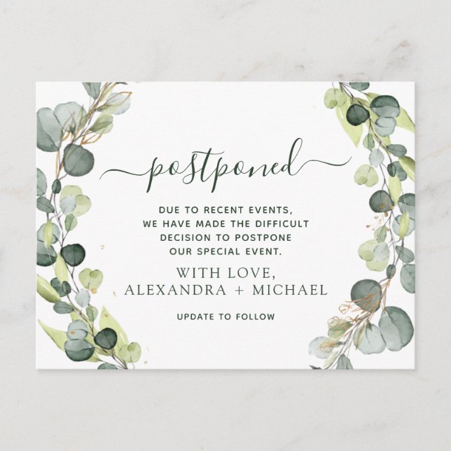 Cartão Postal De Anúncio Adiar Eucalipto em Vegetação Data Adiada (Frente)