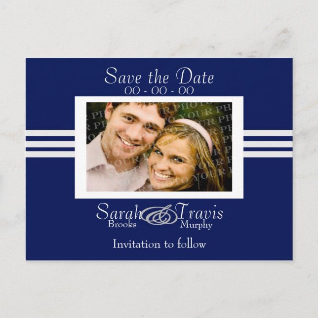 Cartão Postal De Anúncio Adicione sua própria foto - Azul Escuro (Frente)