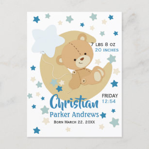 Cartão Postal De Anúncio Adoráveis Estatísticas de Nascimento do Bear Bear 