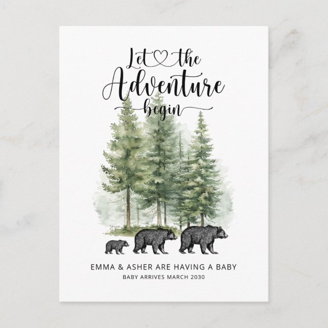 Cartão Postal De Anúncio Adventure Rustic Watercolor Bears Gravidez (Frente)