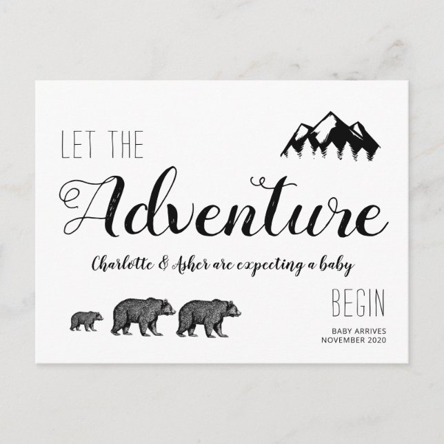 Cartão Postal De Anúncio Adventure Rustic Woodland Bears Gravidez (Frente)