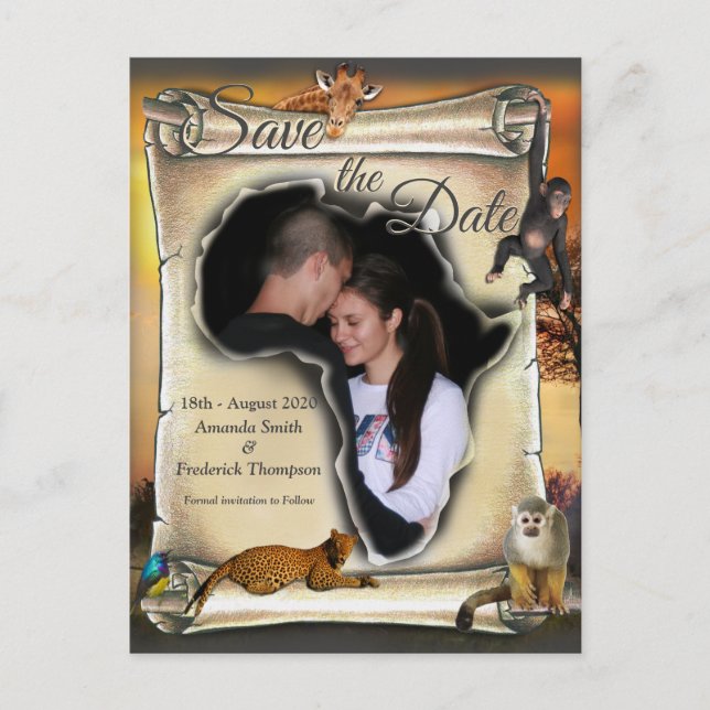 Cartão Postal De Anúncio Afafricano Safari Sunset Salve a Data (Frente)