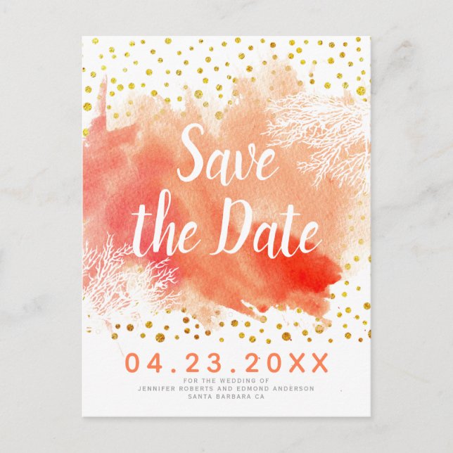 Cartão Postal De Anúncio Água coral recife casamento Save the Date (Frente)