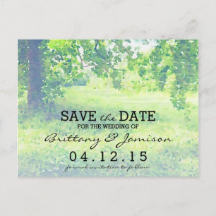 Cartão Postal De Anúncio Água-forte Prado Exuberante e Árvore Salvar a Data