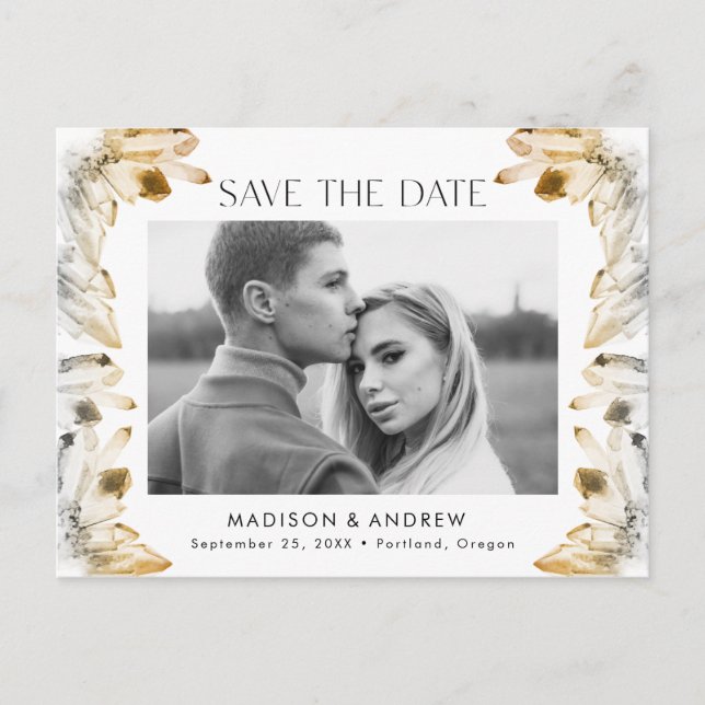 Cartão Postal De Anúncio Água-marinha Cristal Aquarela Foto Salve a Data (Frente)