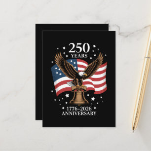 Cartão Postal De Anúncio Águia e Bandeira 250 Anos da América 1776-2026