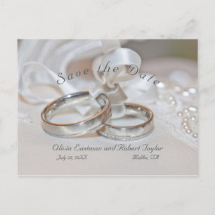 Cartão Postal De Anúncio Alegantes alianças de casamento Salve a Data