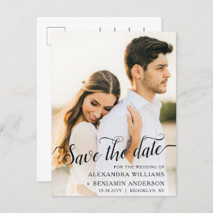 Cartão Postal De Anúncio Alexandra Elegant Black Script Photo Save the Date