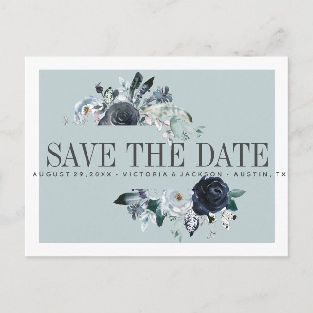 Cartão Postal De Anúncio Algo Azul | CASAMENTO DE BOO SALVAR DATA (Frente)