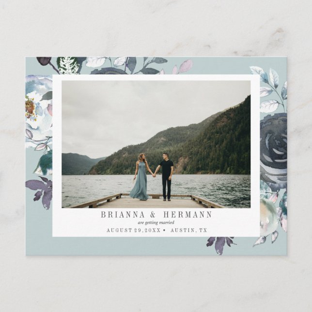 Cartão Postal De Anúncio Algo Azul | FÓRMULA DE Foto SALVAR A DATA (Frente)