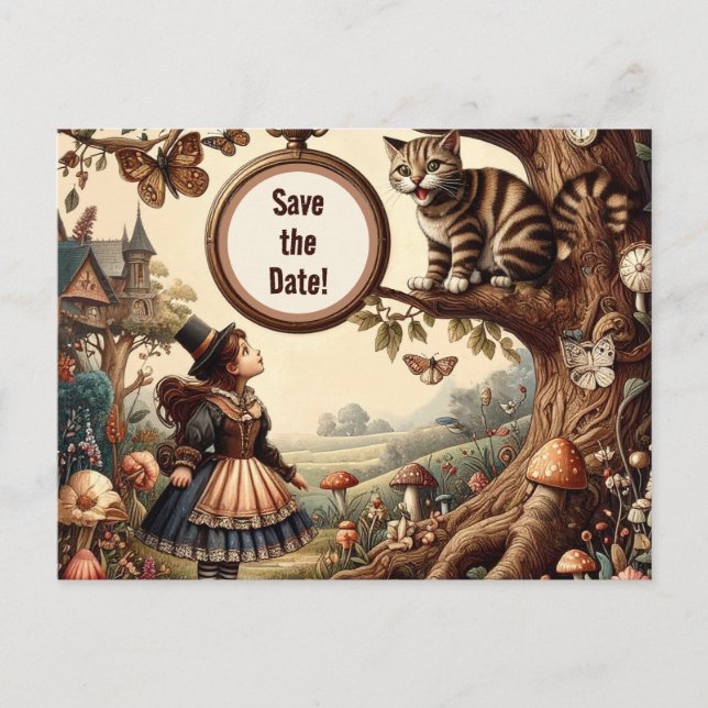 Cartão Postal De Anúncio Alice & Cheshire Cat: Whimsical Wonderland Fantasy (Frente)