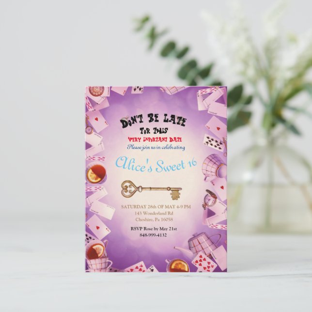 Cartão Postal De Anúncio Alice No País Das Maravilhas Salvar Data Invinatio (Em pé/Frente)