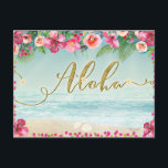 Cartão Postal De Anúncio ALOHA Gold Tropical Beach Hibiscus Salvar a Data<br><div class="desc">Personalize com qualquer texto.</div>