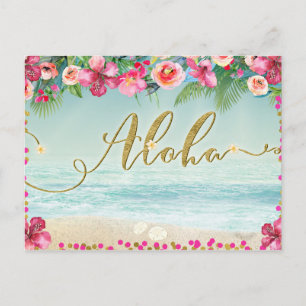 Cartão Postal De Anúncio ALOHA Gold Tropical Beach Hibiscus Salvar a Data