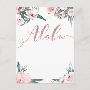 Cartão Postal De Anúncio Aloha Rosa Floral Tropical Moderno Salve a Data