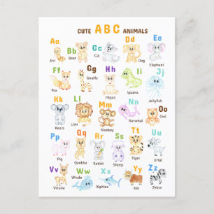 Cartão Postal De Anúncio Alphabet Animal ABC Animais de estimação