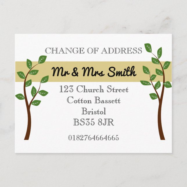 Cartão Postal De Anúncio Alteração de endereço árvore de folhas simples (Frente)