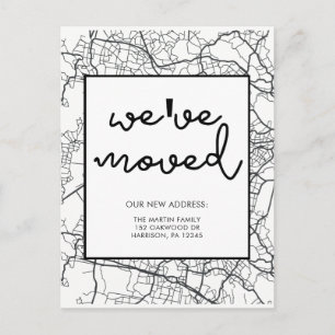 Cartão Postal De Anúncio Alteração do Mapa de Endereços Design Preto e Bran
