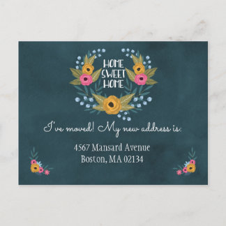 Cartão Postal De Anúncio Alteração Floral Azul do marinho de Endereço