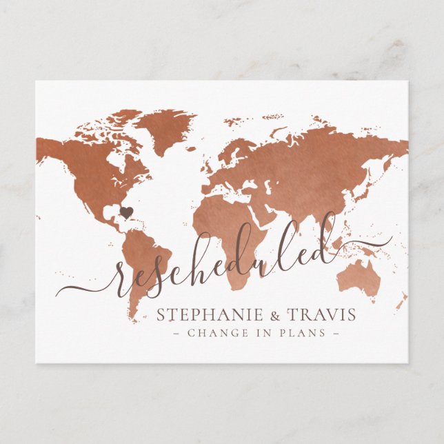 Cartão Postal De Anúncio Alteração nos Planos de Casamento de Destino Adiad (Frente)