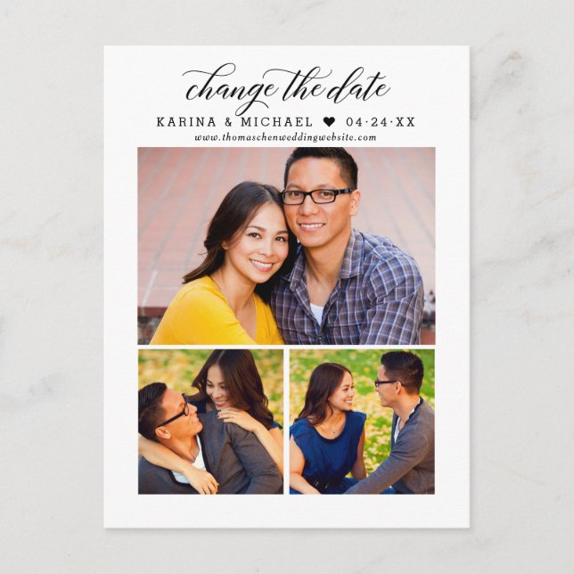 Cartão Postal De Anúncio Alterar a Colagem de Fotos do Script Preto Moderno (Frente)