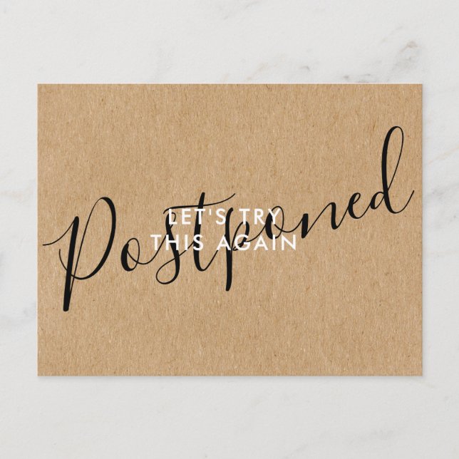 Cartão Postal De Anúncio Alterar a Data Adiada Evento Cancelado Rústico (Frente)