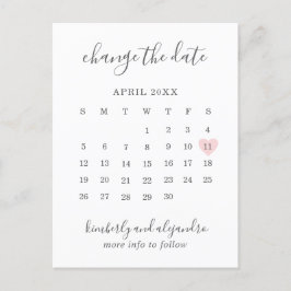 Cartão Postal De Anúncio Alterar a Data Calendário Coração Rosa Fofo
