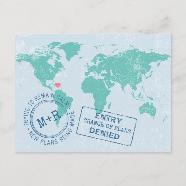 Cartão Postal De Anúncio Alterar Reagendar Data Destino Casamento Viagem (Frente)