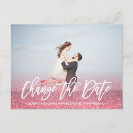 Cartão Postal De Anúncio ALTERE A DATA  caligrafia Foto brilho rosa