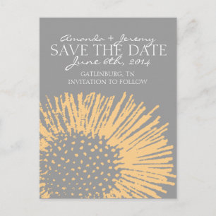 Cartão Postal De Anúncio Amarelo e Abstrato Floral da Cinza Salve a Data
