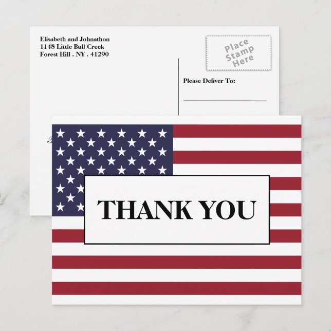 Cartão Postal De Anúncio American Flag Wedding Obrigado (Frente/Verso)