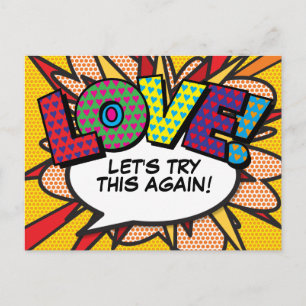 Cartão Postal De Anúncio AMOR Adiado Mudança de Data Quadrinhos Pop Art