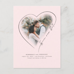 Cartão Postal De Anúncio Amor Coração Elegante Mínimo Salve A Foto Da Data