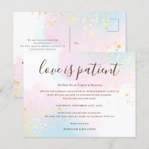 Cartão Postal De Anúncio Amor de Casamento é Paciente Salve Nova Data Azul 