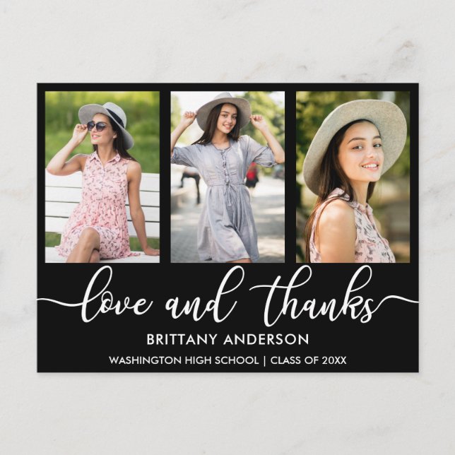 Cartão Postal De Anúncio Amor e Obrigados para Graduação de Fotos Moderno 3 (Frente)