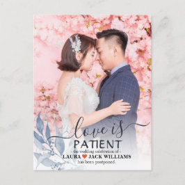 Cartão Postal De Anúncio Amor é Patient Blue Leaf Wedding Postponche Foto a