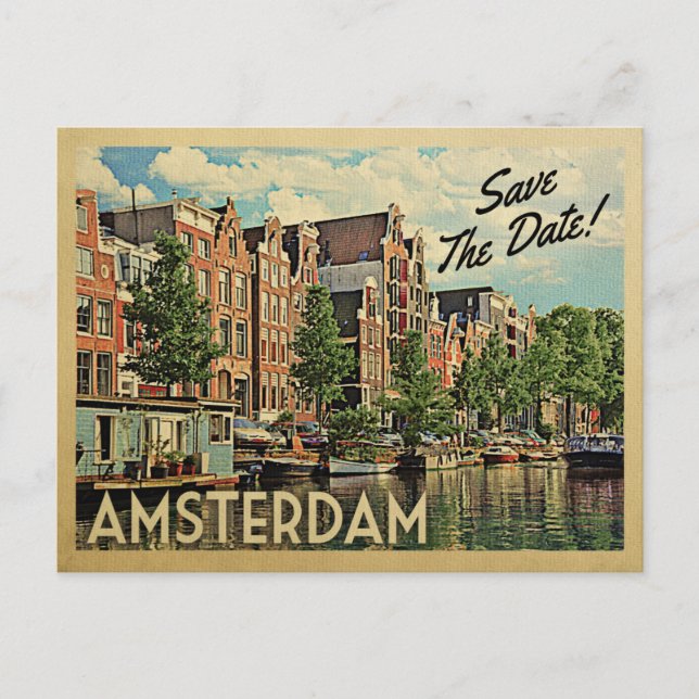 Cartão Postal De Anúncio Amsterdam Save the Date Holland (Frente)