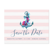 Âncora Aquarela Rosa Náutico Salvar A Data