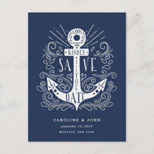 Cartão Postal De Anúncio Âncora Desenhada à Mão Salvar a Data