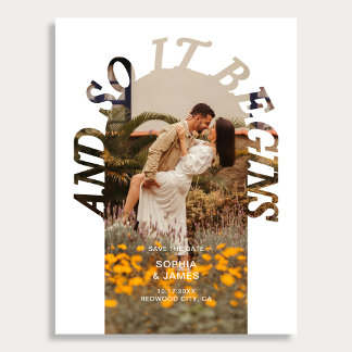 Cartão Postal De Anúncio And So It Begins Arch Photo Wedding Save The Date