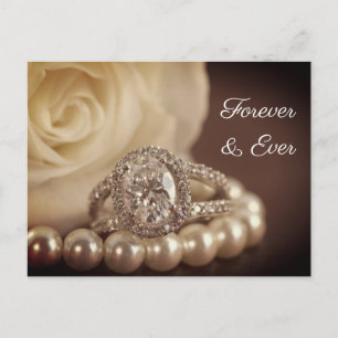 Cartão Postal De Anúncio Anel de Diamante Oval Rosa Branca Casamento Salve 