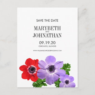 Cartão Postal De Anúncio Anemone De Aquarela Floral Salvar O Cartão-Postal 