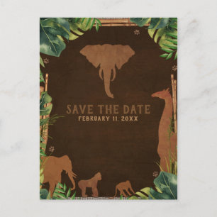 Cartão Postal De Anúncio Animais da Selva Safari Marrom Salve a Data