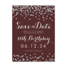 Aniversário de 18 anos Save Date Confetes Borgonha