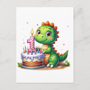 Cartão Postal De Anúncio Aniversário de 1 ano do Dino