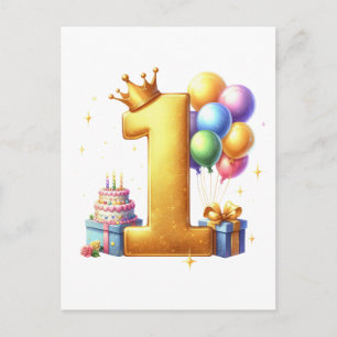 Cartão Postal De Anúncio Aniversário de 1 ano Dourado