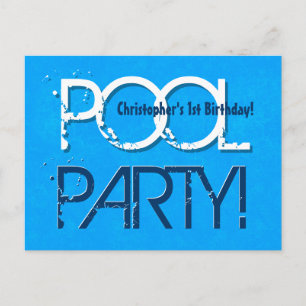 Cartão Postal De Anúncio Aniversário de 1 ano Festa na Piscina Salve a Data
