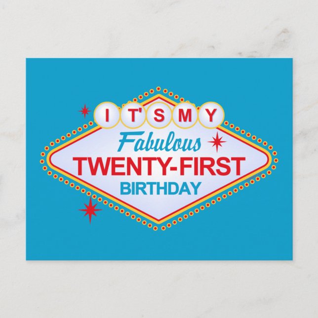 Cartão Postal De Anúncio Aniversário de 21 anos em Las Vegas (Frente)