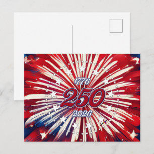 Cartão Postal De Anúncio Aniversário de 250 anos da América 1776-2026 Fogos